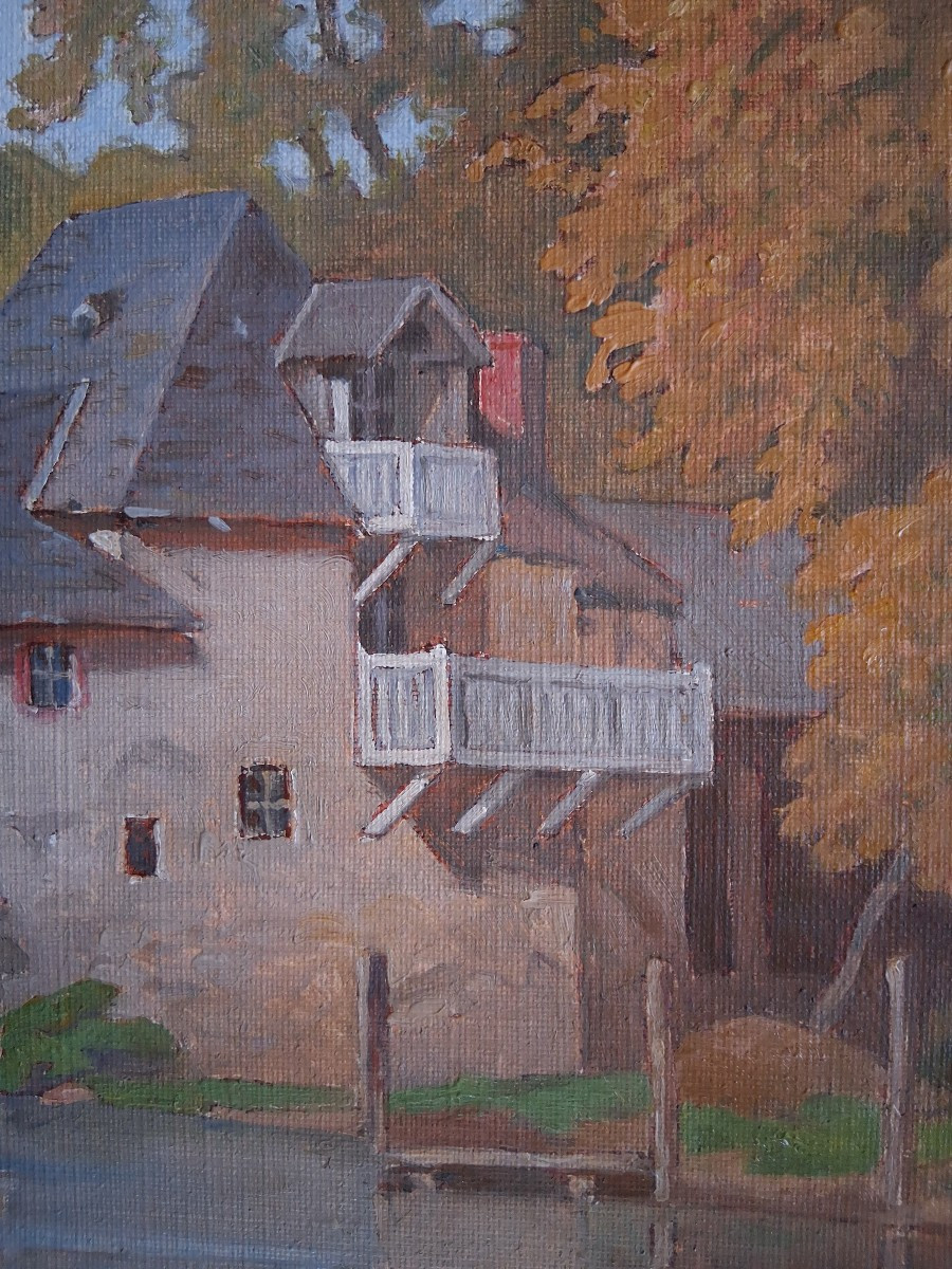 Väino PARIS (1921-2001) huile sur toile paysage en bord de rivière Estonie-photo-5