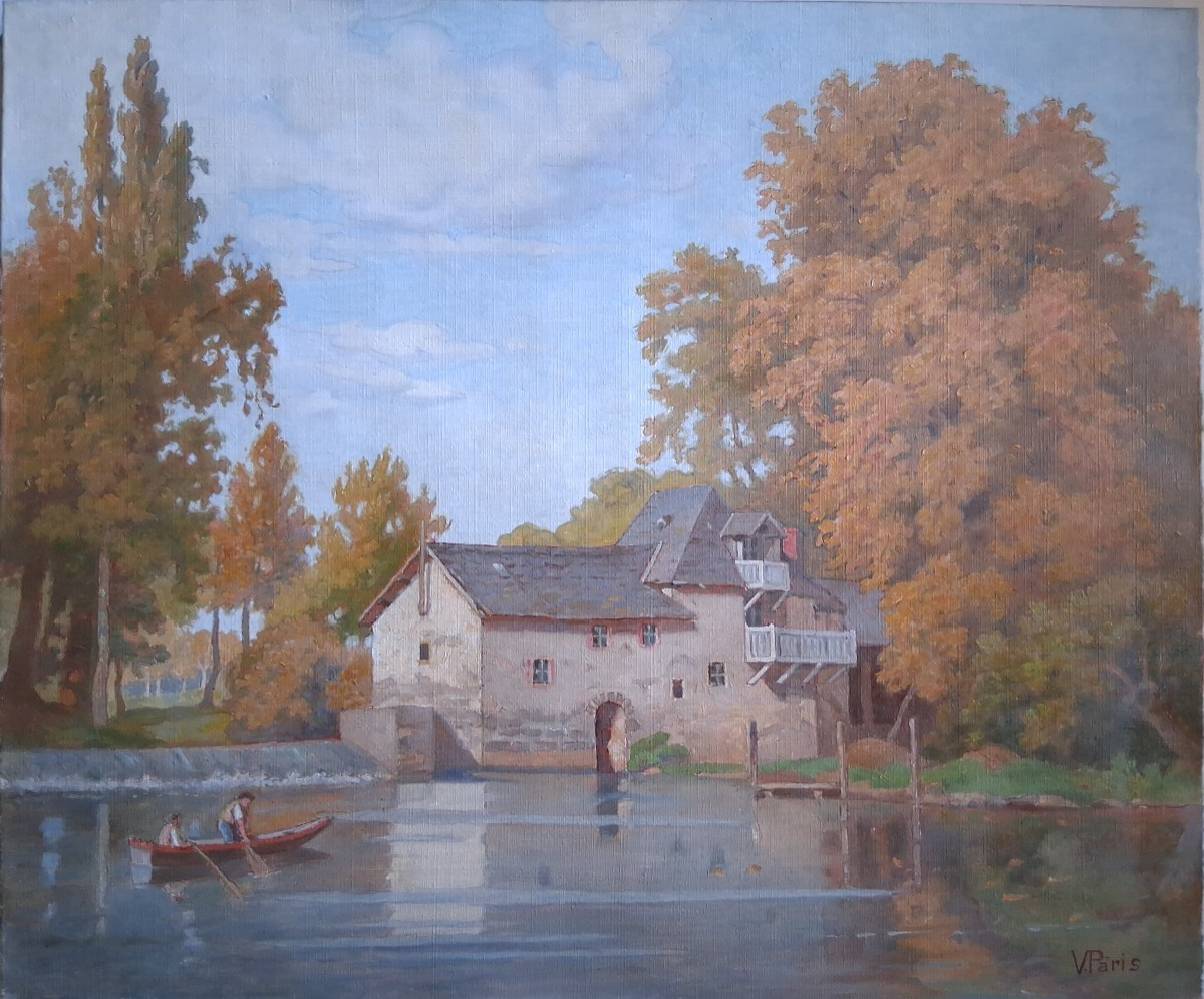 Väino PARIS (1921-2001) huile sur toile paysage en bord de rivière Estonie