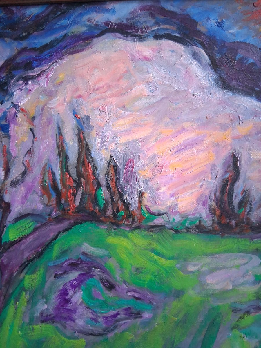 Louise Bonfils (1913-2010) "prairie At Sunset" Oil On Canvas Landscape At Twilight-photo-4