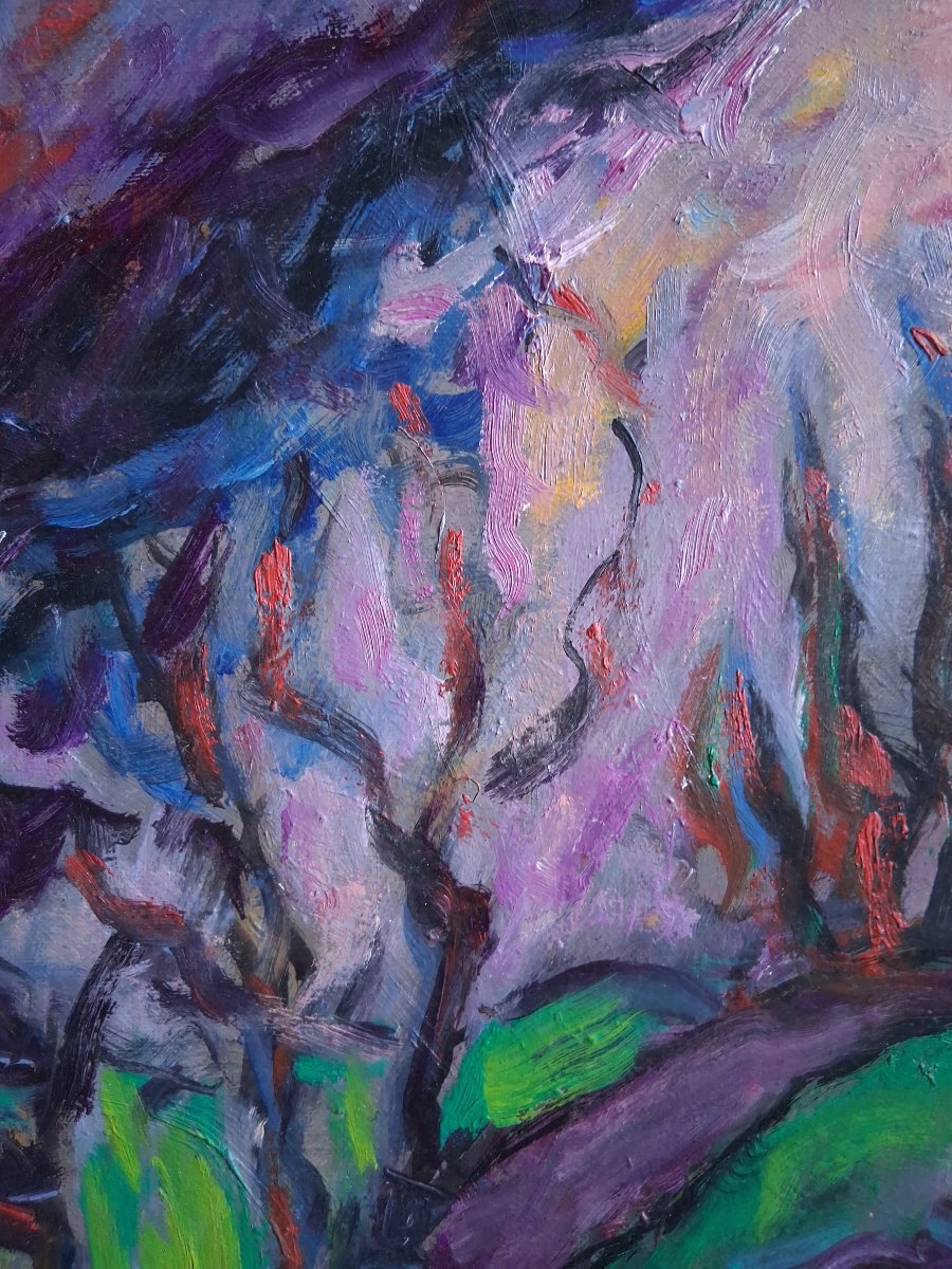 Louise Bonfils (1913-2010) "prairie At Sunset" Oil On Canvas Landscape At Twilight-photo-2