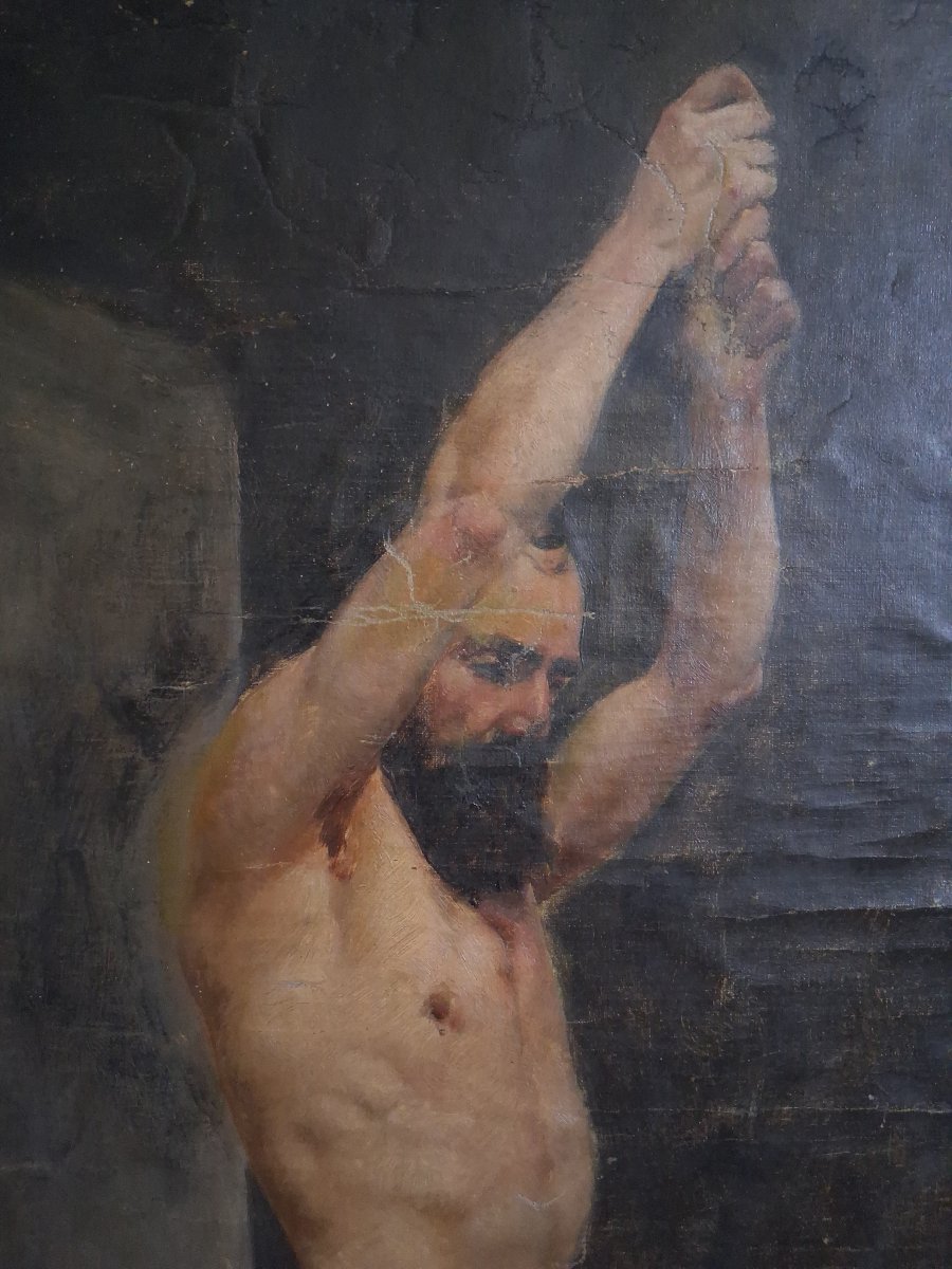 Huile sur toile nu masculin debout homme nu 19ème-photo-2