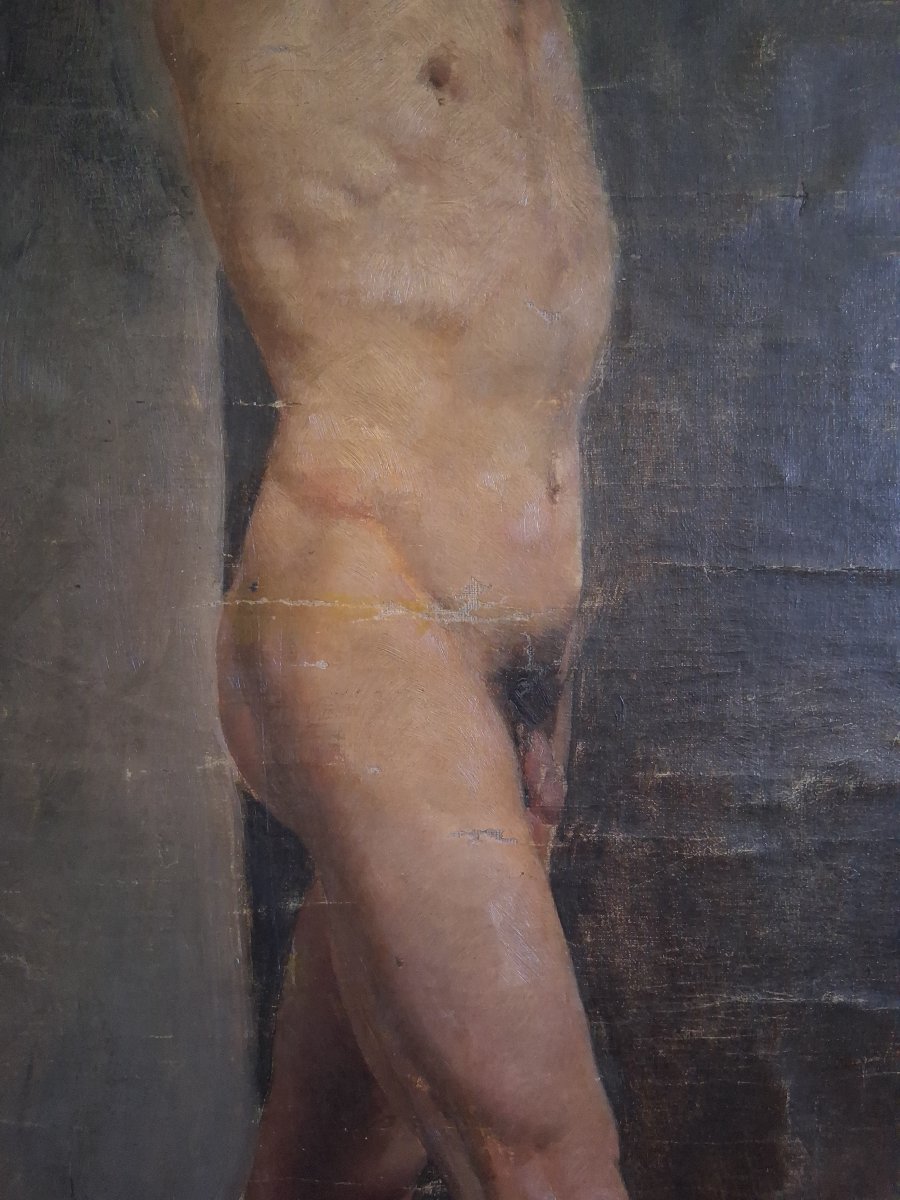 Huile sur toile nu masculin debout homme nu 19ème-photo-3