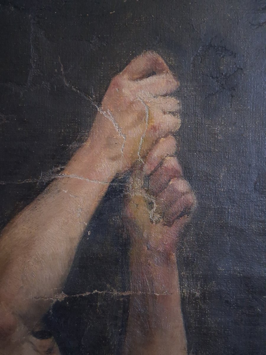 Huile sur toile nu masculin debout homme nu 19ème-photo-1
