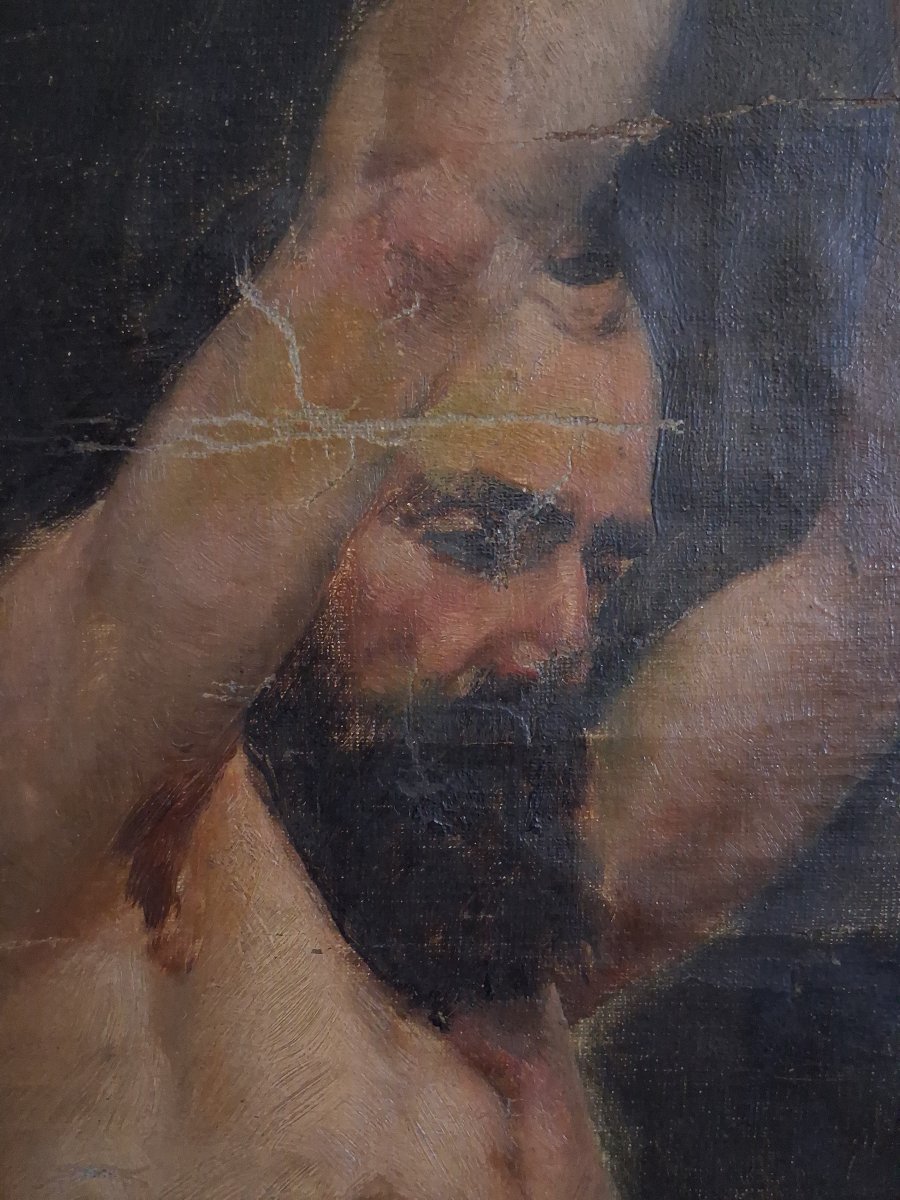 Huile sur toile nu masculin debout homme nu 19ème-photo-2