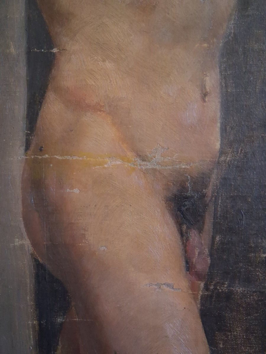 Huile sur toile nu masculin debout homme nu 19ème-photo-3