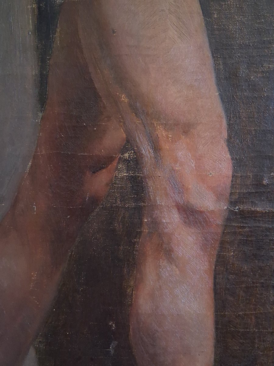 Huile sur toile nu masculin debout homme nu 19ème-photo-4