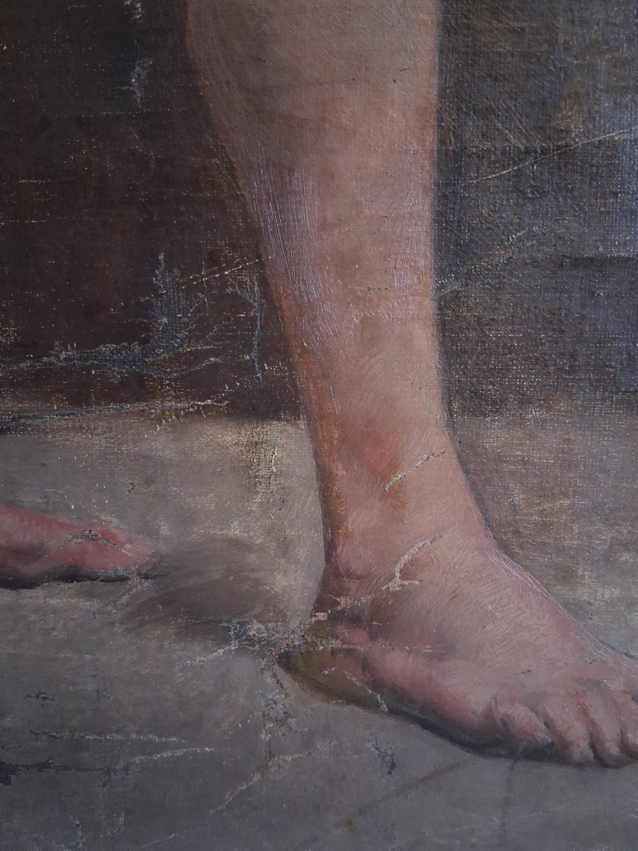 Huile sur toile nu masculin debout homme nu 19ème-photo-5