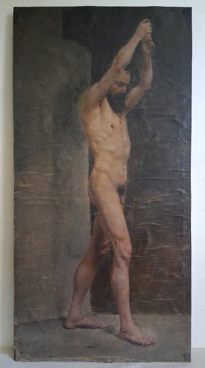 Huile sur toile nu masculin debout homme nu 19ème