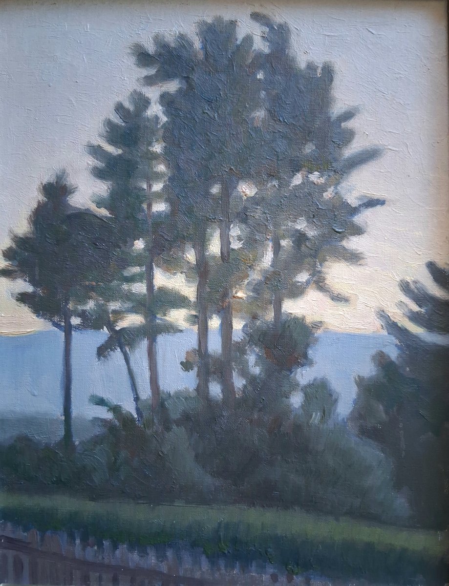 Oil On Canvas Landscape With Trees E. Deprez 1935-photo-2