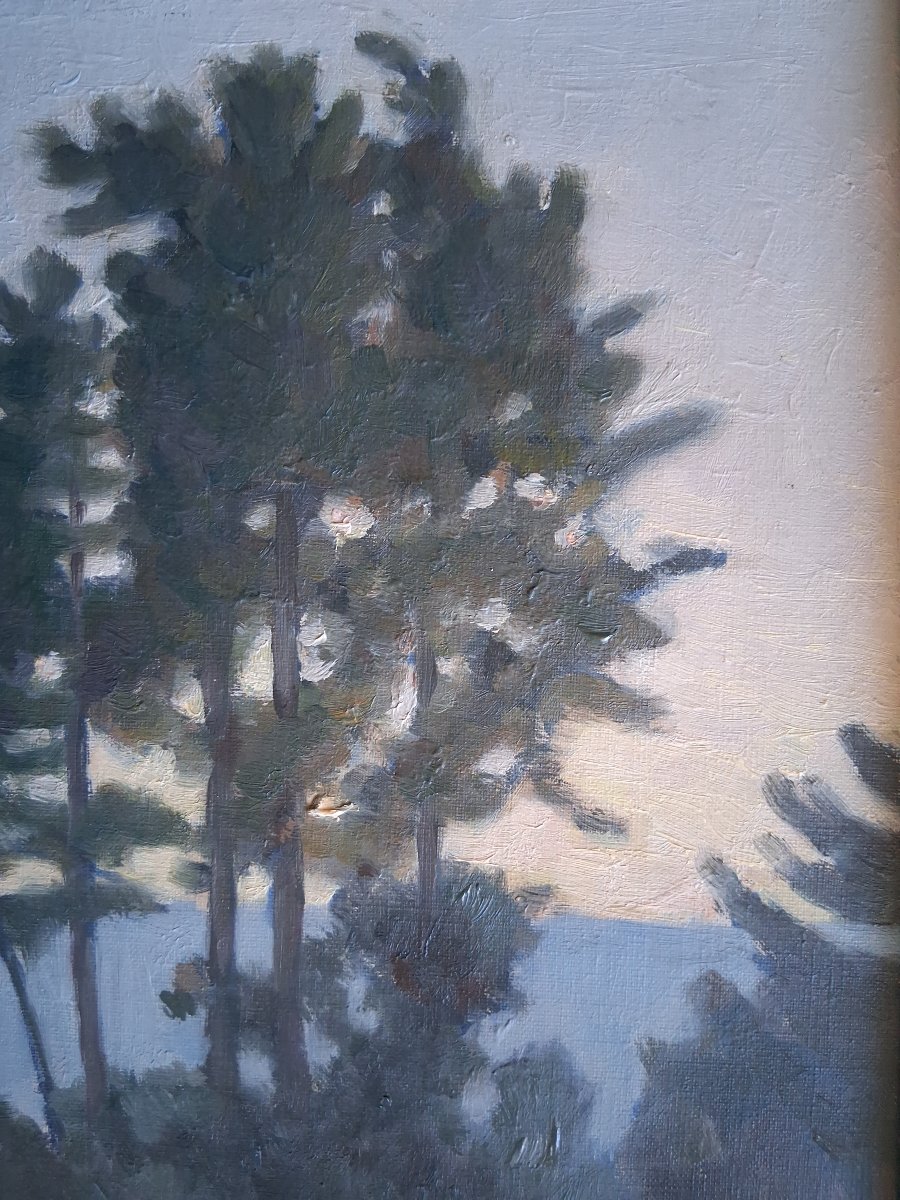 Oil On Canvas Landscape With Trees E. Deprez 1935-photo-4