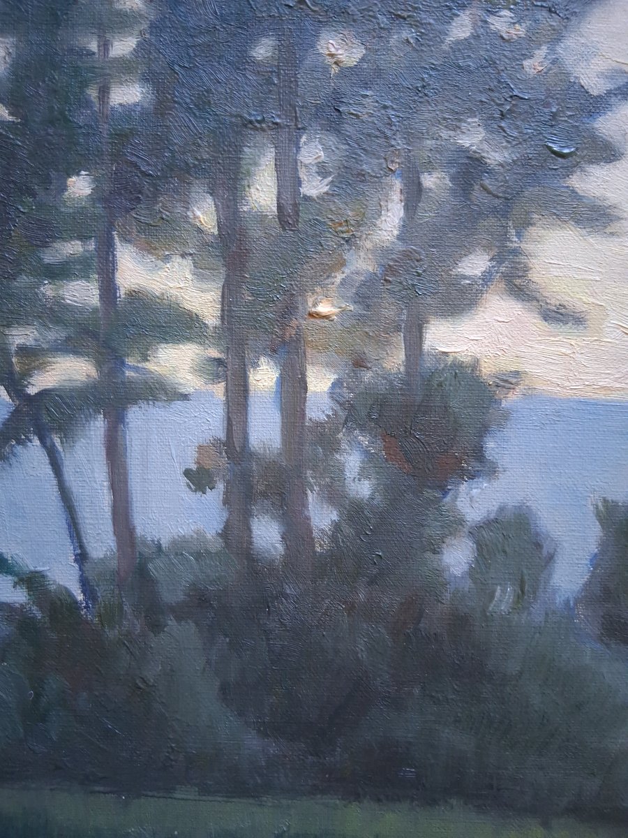 Oil On Canvas Landscape With Trees E. Deprez 1935-photo-2