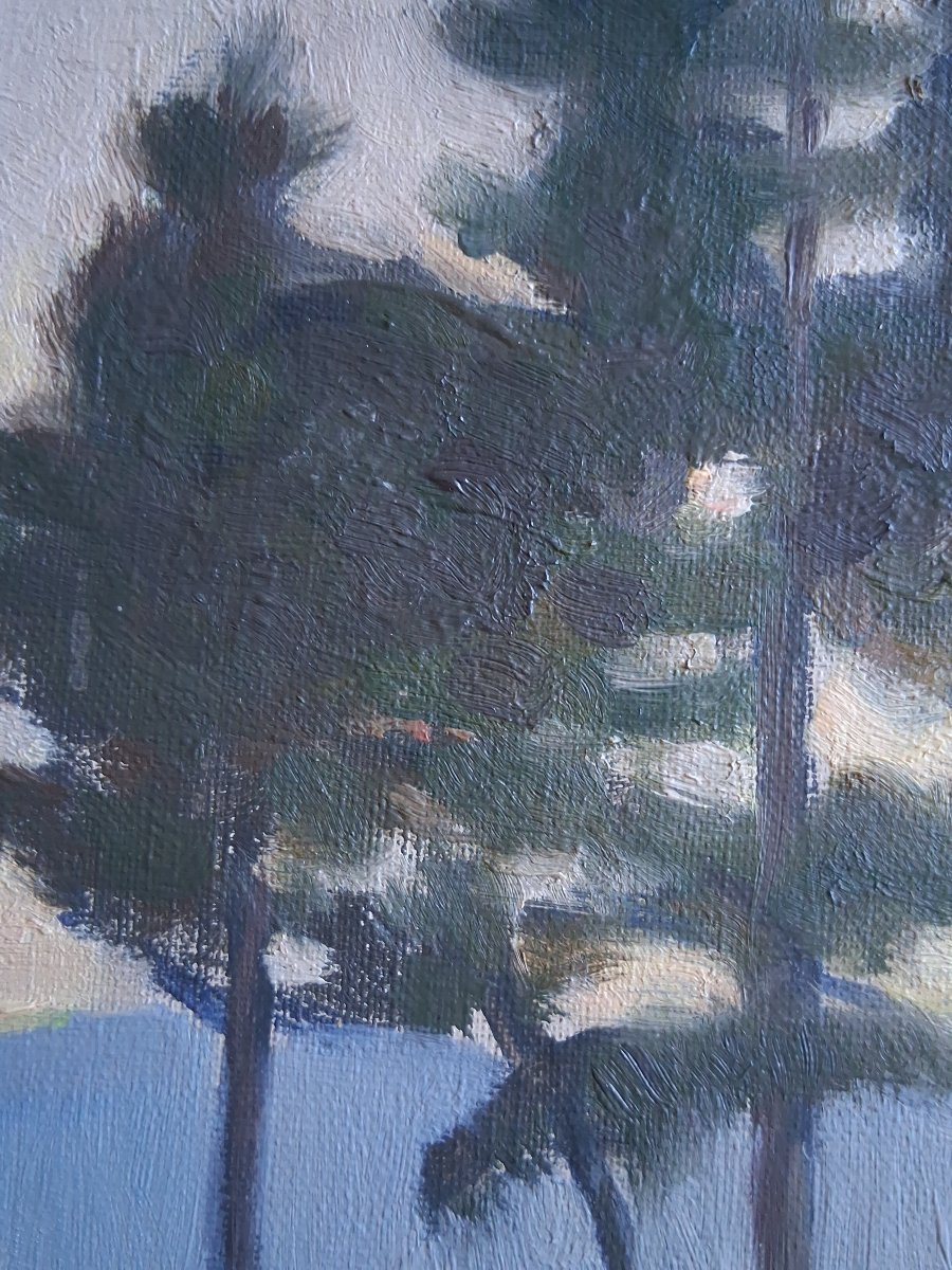 Oil On Canvas Landscape With Trees E. Deprez 1935-photo-4