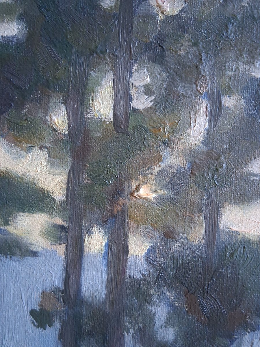 Oil On Canvas Landscape With Trees E. Deprez 1935-photo-5