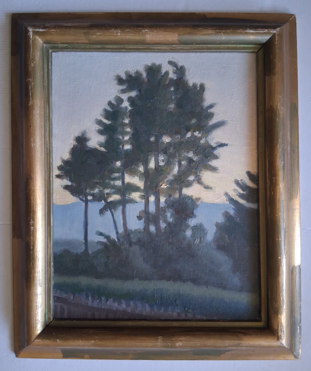 Oil On Canvas Landscape With Trees E. Deprez 1935