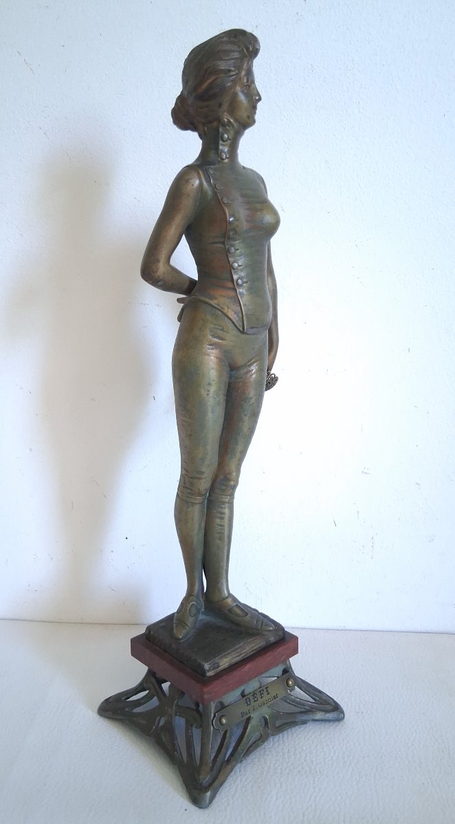 Jean Garnier (1853-1930) Fencing Female Fencer "challenge" Spelter Sculpture 1900-photo-2