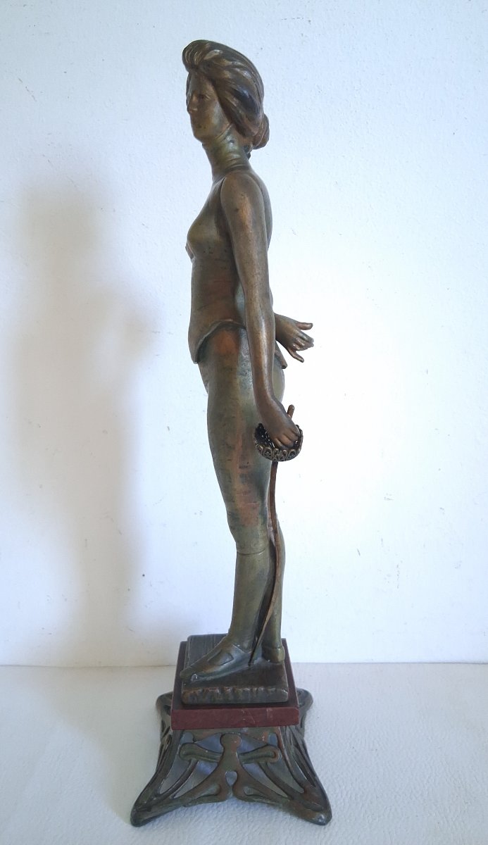 Jean Garnier (1853-1930) Fencing Female Fencer "challenge" Spelter Sculpture 1900-photo-4