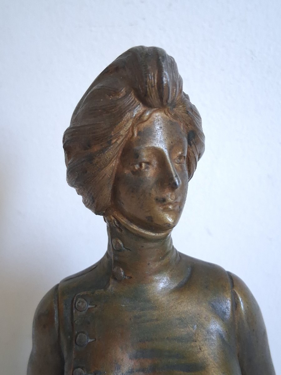 Jean Garnier (1853-1930) Fencing Female Fencer "challenge" Spelter Sculpture 1900-photo-3