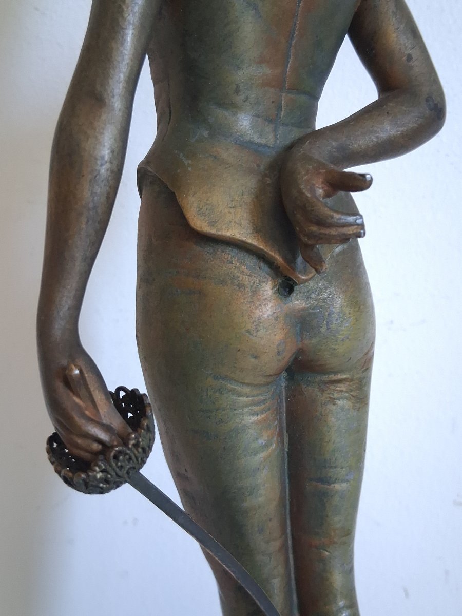 Jean Garnier (1853-1930) Fencing Female Fencer "challenge" Spelter Sculpture 1900-photo-4