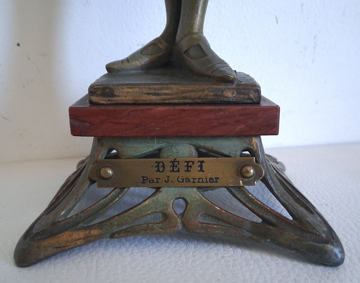 Jean Garnier (1853-1930) Fencing Female Fencer "challenge" Spelter Sculpture 1900-photo-5