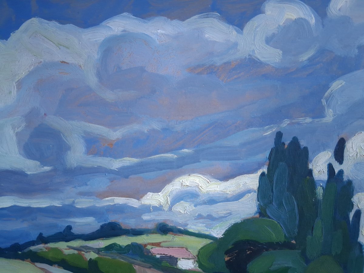 Désiré TRIPIER "Prélude à l'averse" huile sur panneau paysage 1958-photo-3