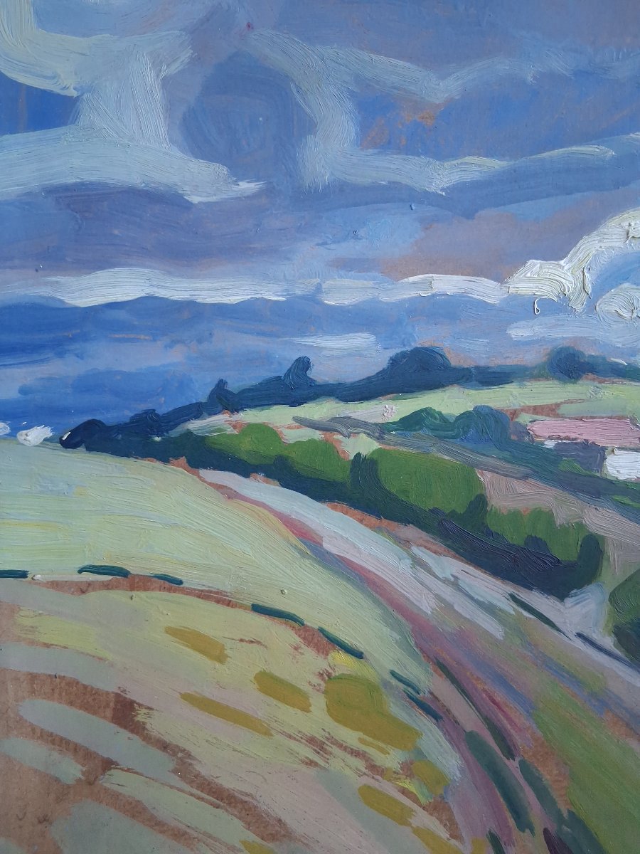 Désiré TRIPIER "Prélude à l'averse" huile sur panneau paysage 1958-photo-4