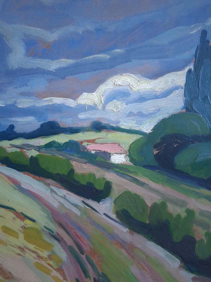 Désiré TRIPIER "Prélude à l'averse" huile sur panneau paysage 1958-photo-1