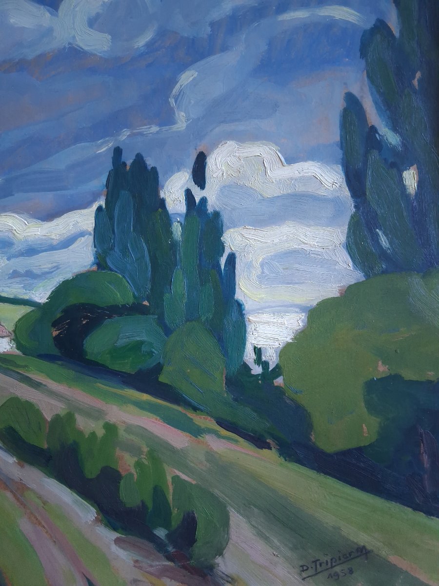 Désiré TRIPIER "Prélude à l'averse" huile sur panneau paysage 1958-photo-2