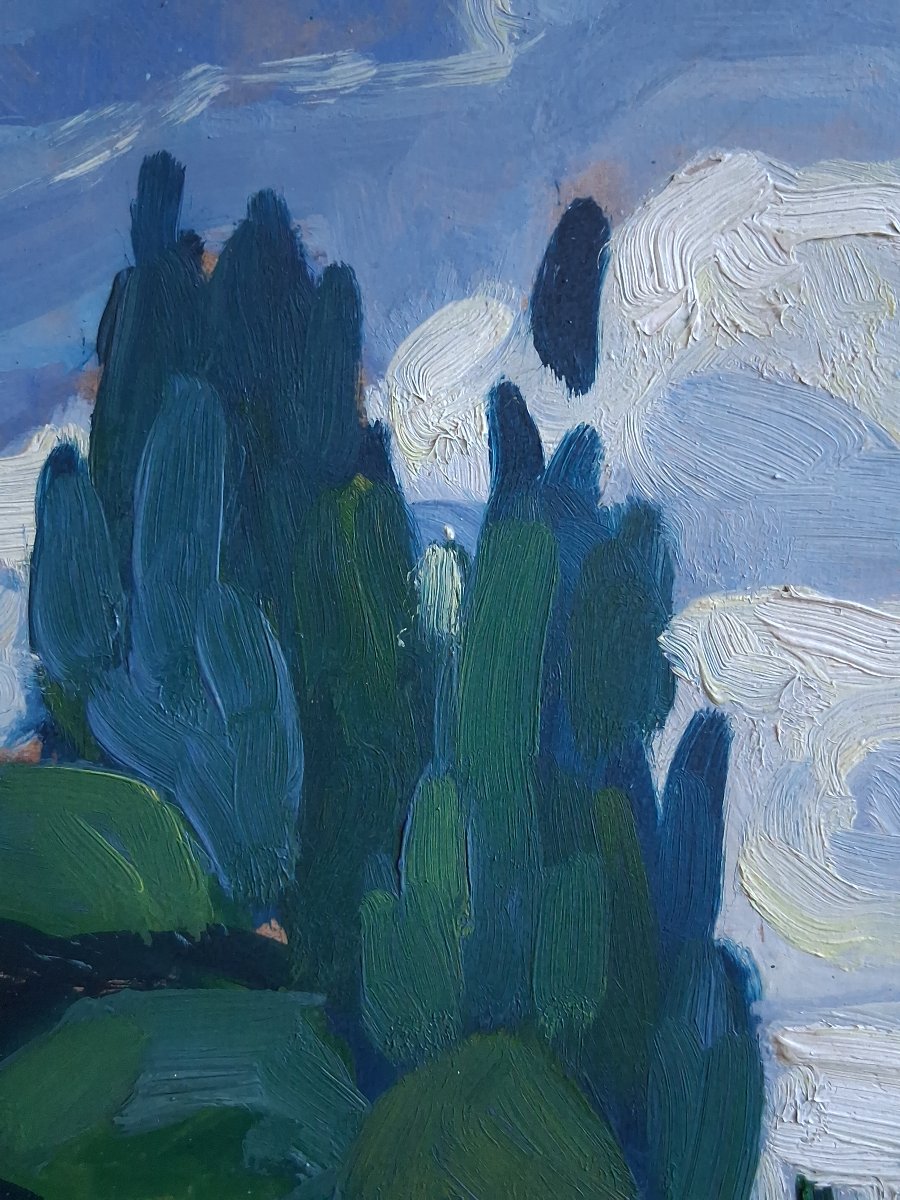 Désiré TRIPIER "Prélude à l'averse" huile sur panneau paysage 1958-photo-4
