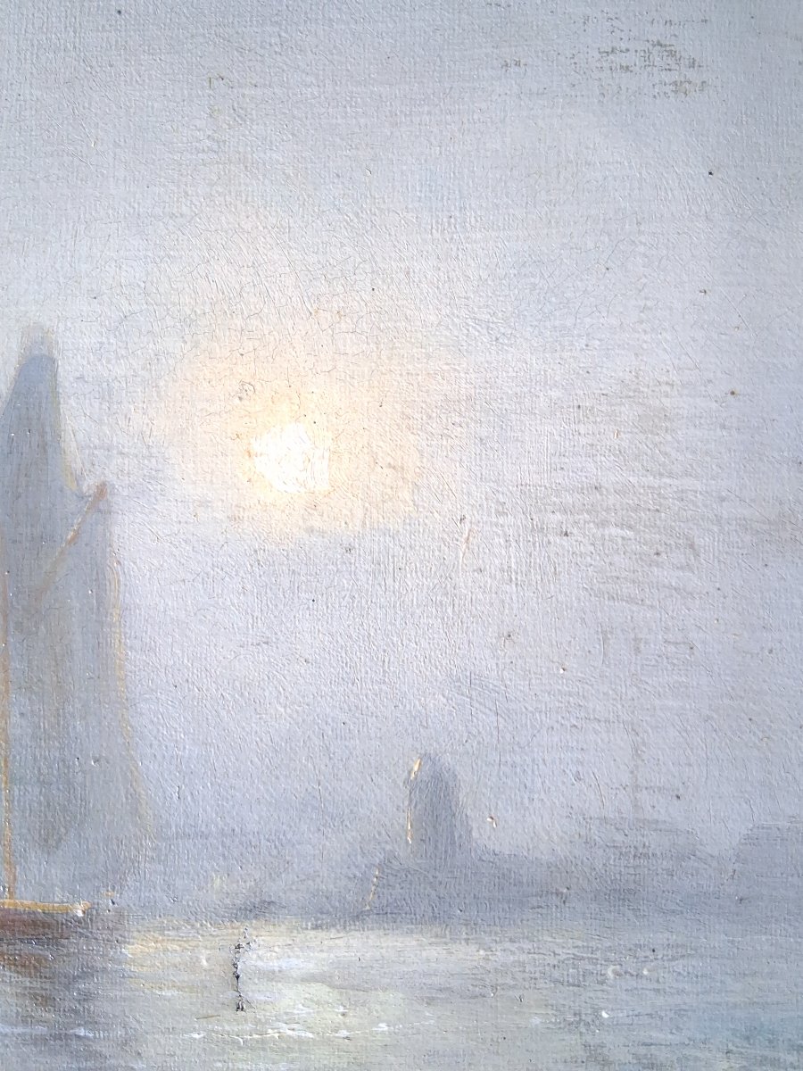 Marie Edouard ADAM (1847-1929) huile sur toile marine bateaux de pêche Normandie 1908-photo-5