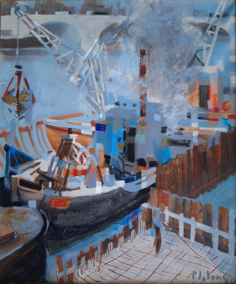 Pierre Emile LELONG (1908-1984) huile sur toile "Les grues à la Concorde" Paris-photo-2