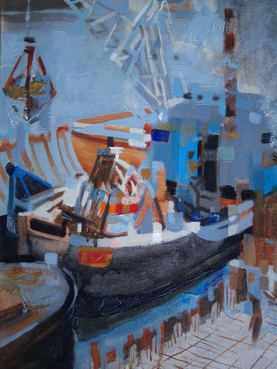Pierre Emile LELONG (1908-1984) huile sur toile "Les grues à la Concorde" Paris-photo-3