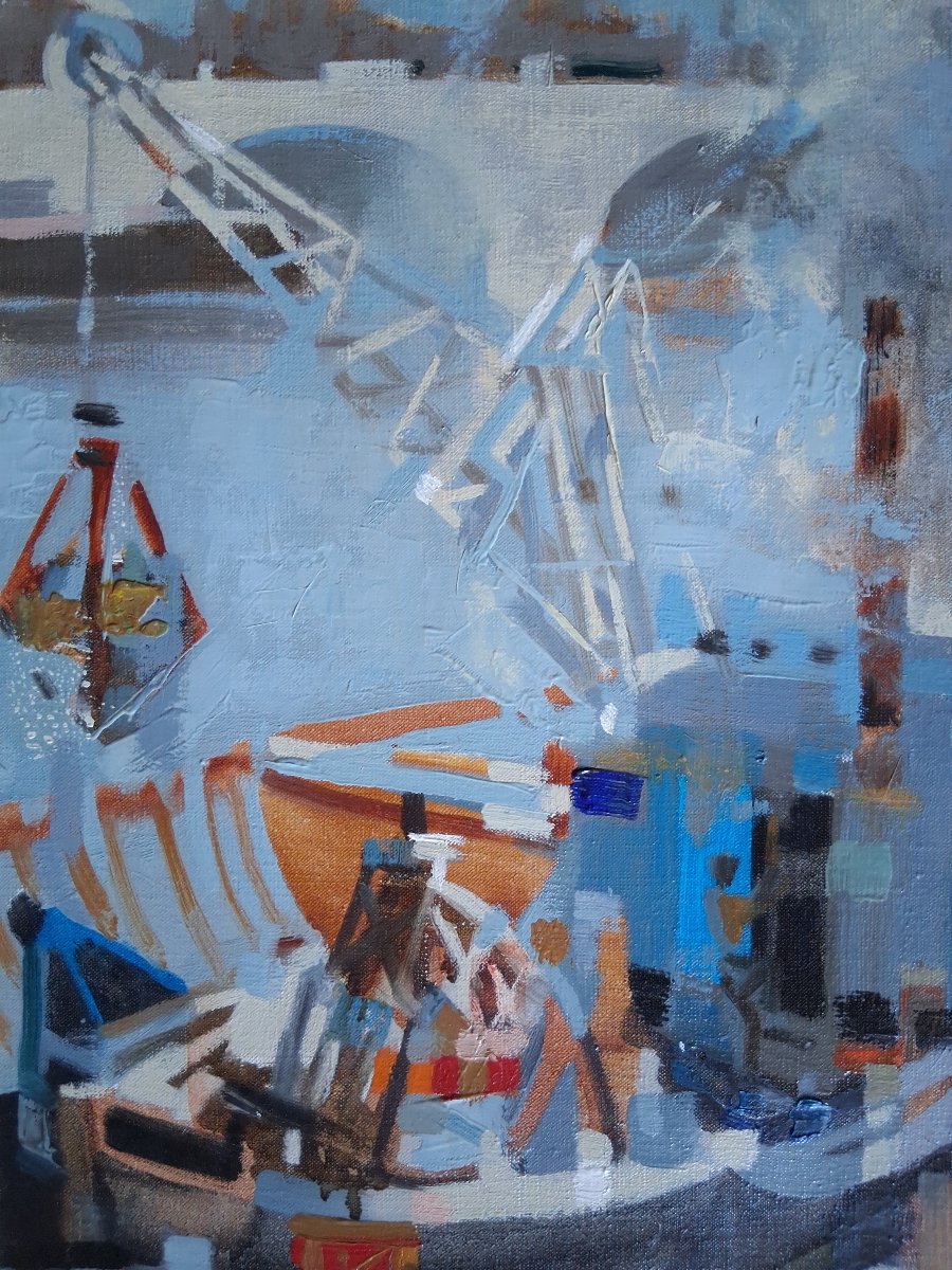 Pierre Emile LELONG (1908-1984) huile sur toile "Les grues à la Concorde" Paris-photo-4