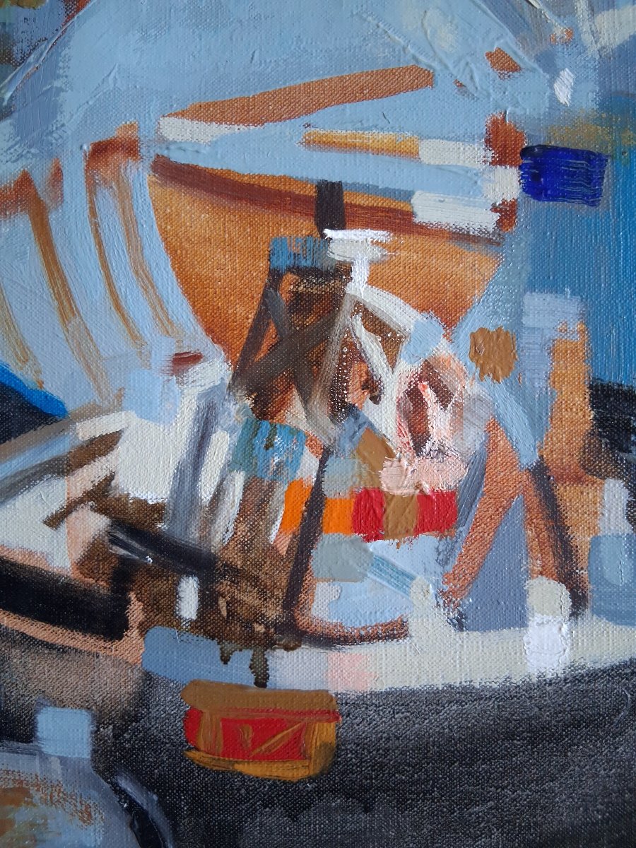 Pierre Emile LELONG (1908-1984) huile sur toile "Les grues à la Concorde" Paris-photo-3
