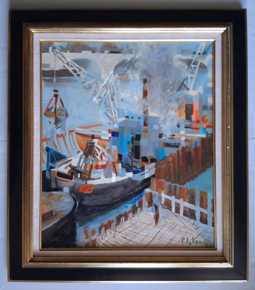 Pierre Emile LELONG (1908-1984) huile sur toile "Les grues à la Concorde" Paris