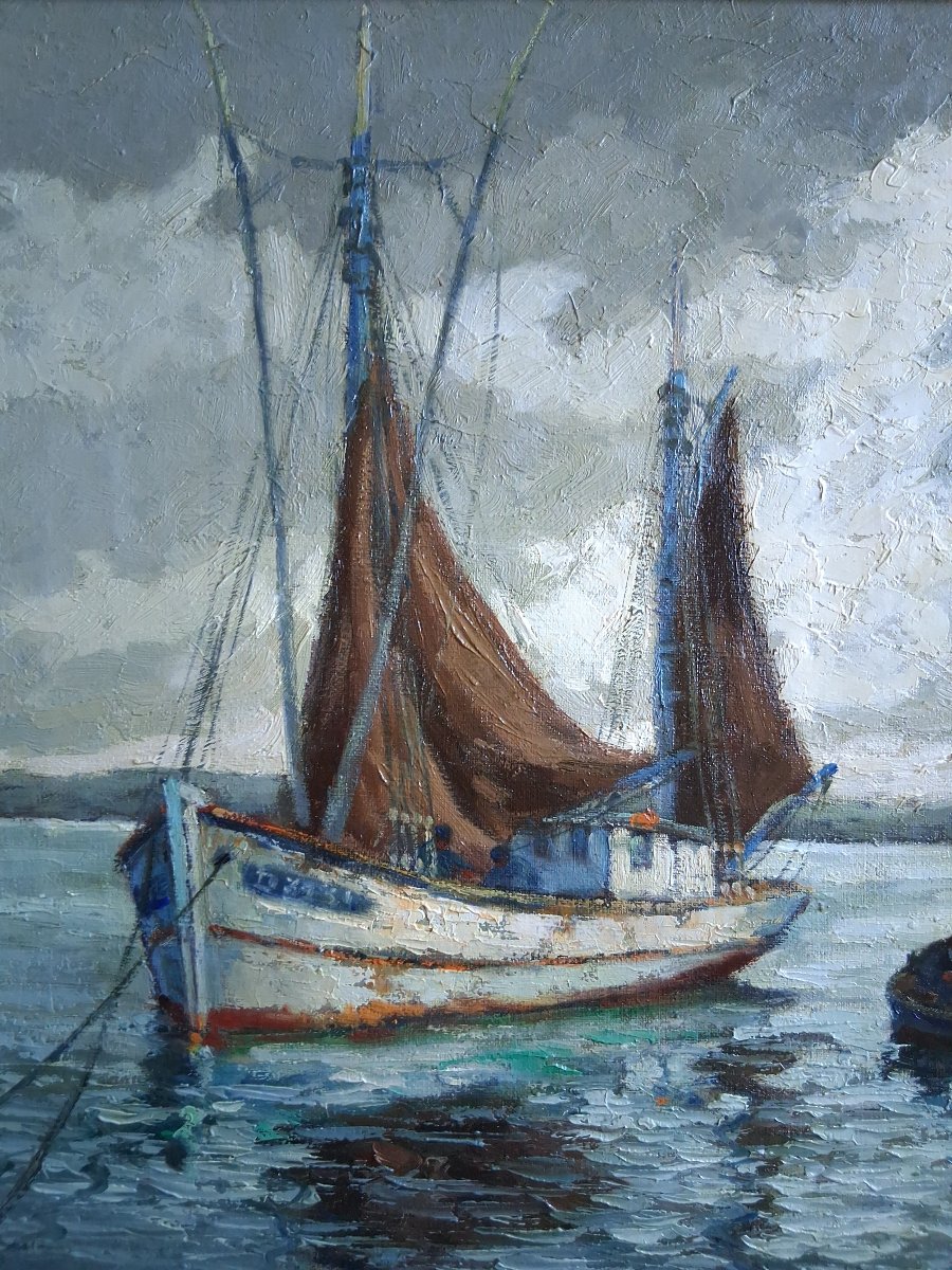 Pierre Bogdanoff (1888-1967) Douarnenez, Brittany "tuna Boats At Rest" Oil On Marine Canvas-photo-3