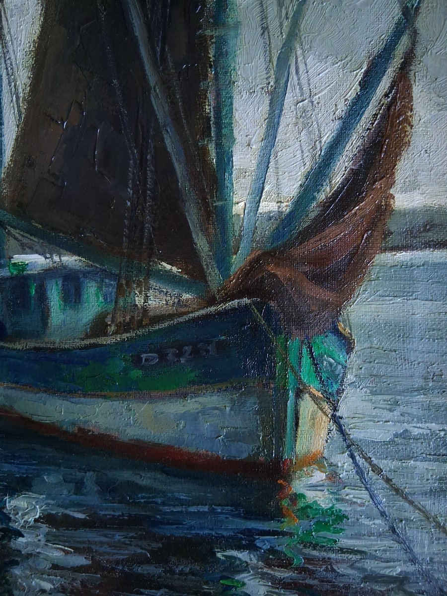 Pierre Bogdanoff (1888-1967) Douarnenez, Brittany "tuna Boats At Rest" Oil On Marine Canvas-photo-4