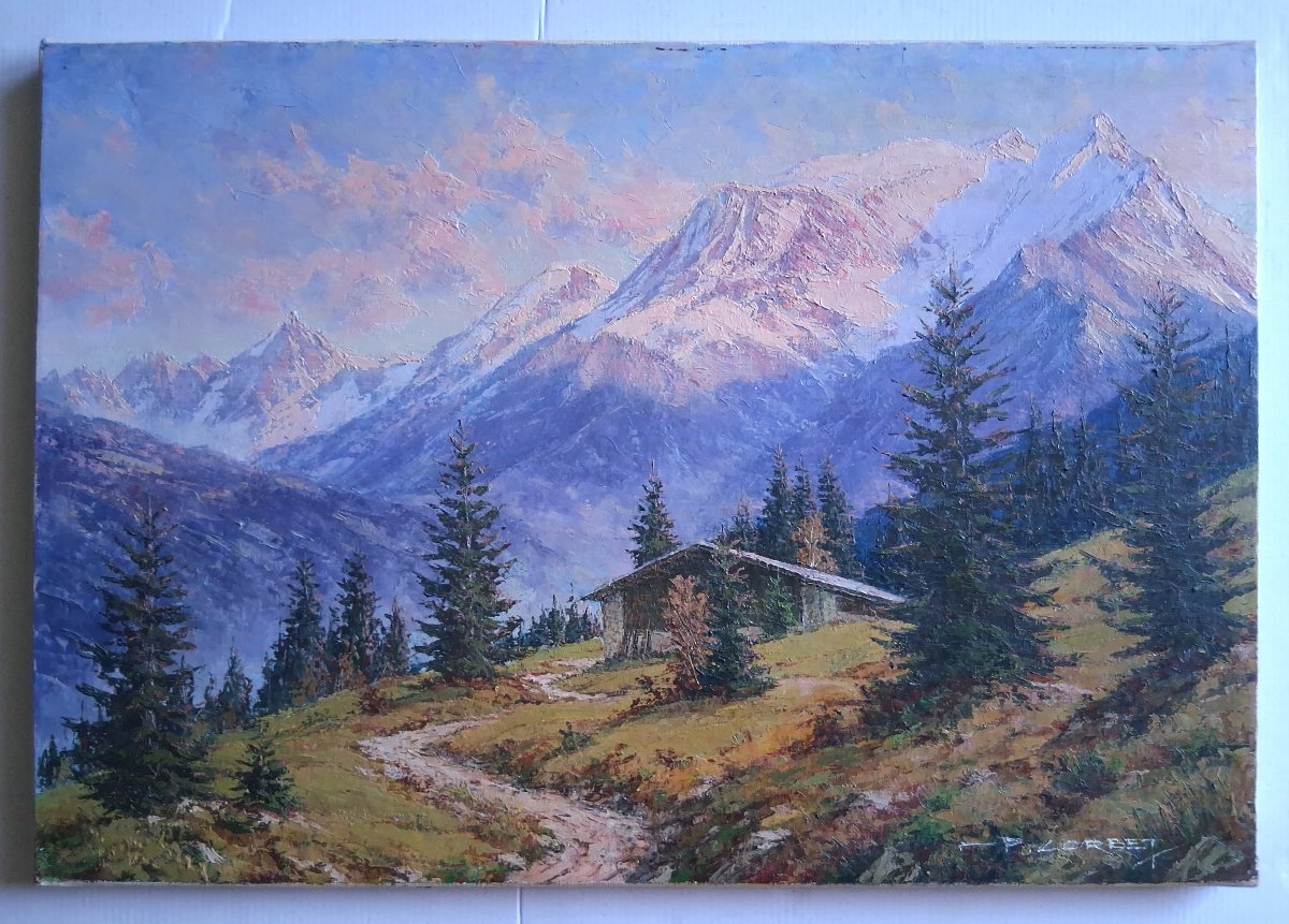 Paul Corbet (1920–2005) Mountain Landscape Mont-blanc Alps Oil On Canvas-photo-2