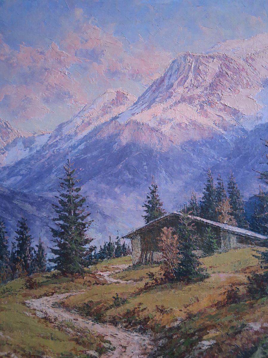 Paul Corbet (1920–2005) Mountain Landscape Mont-blanc Alps Oil On Canvas-photo-4