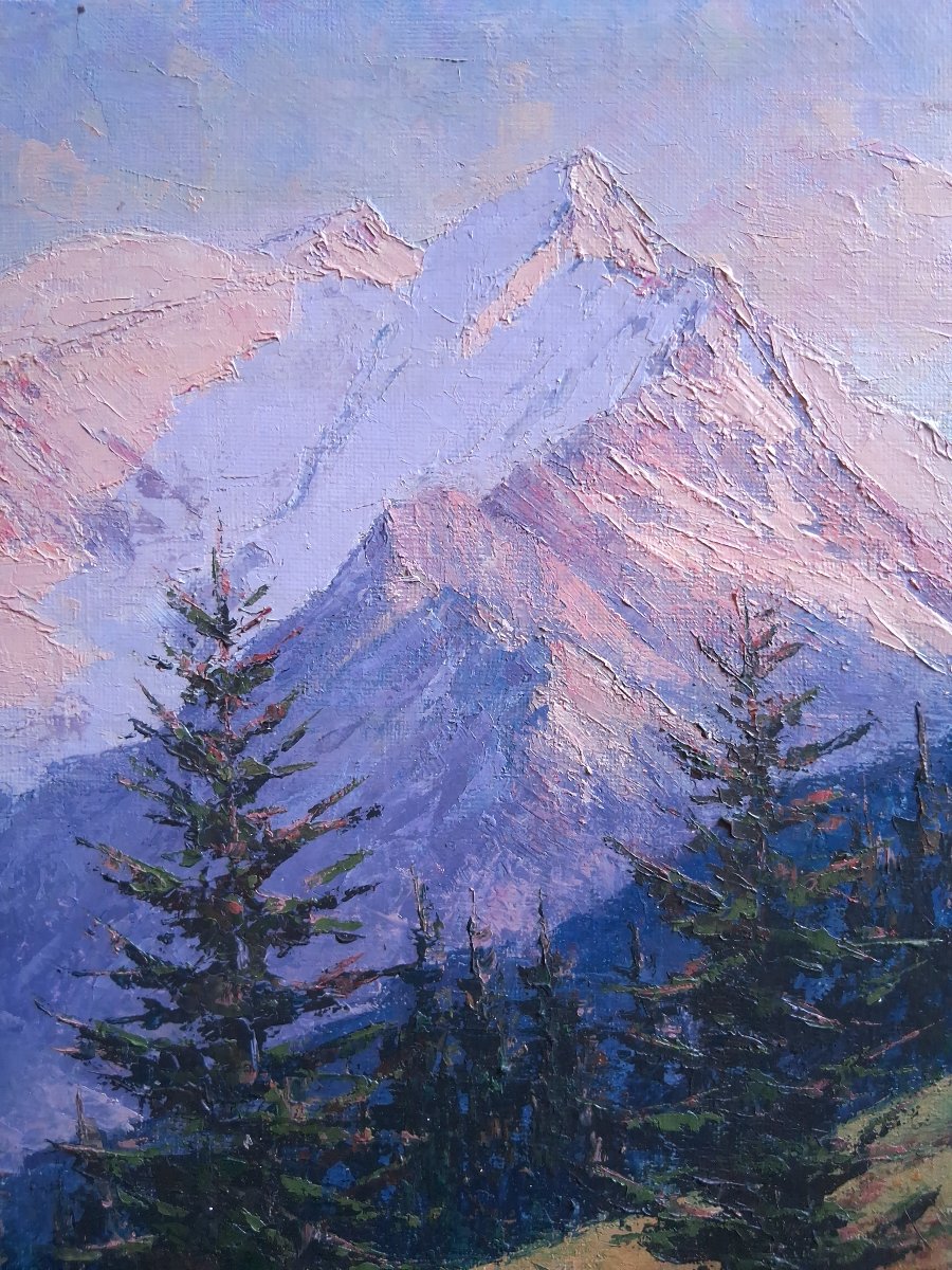 Paul Corbet (1920–2005) Mountain Landscape Mont-blanc Alps Oil On Canvas-photo-5