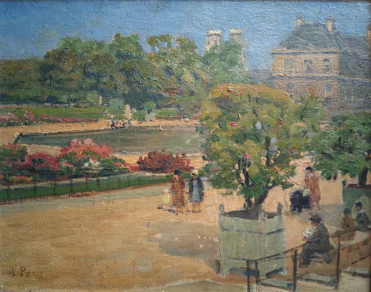 Louis Petit (1864–1937) Luxembourg Gardens Paris Oil On Wood-photo-2