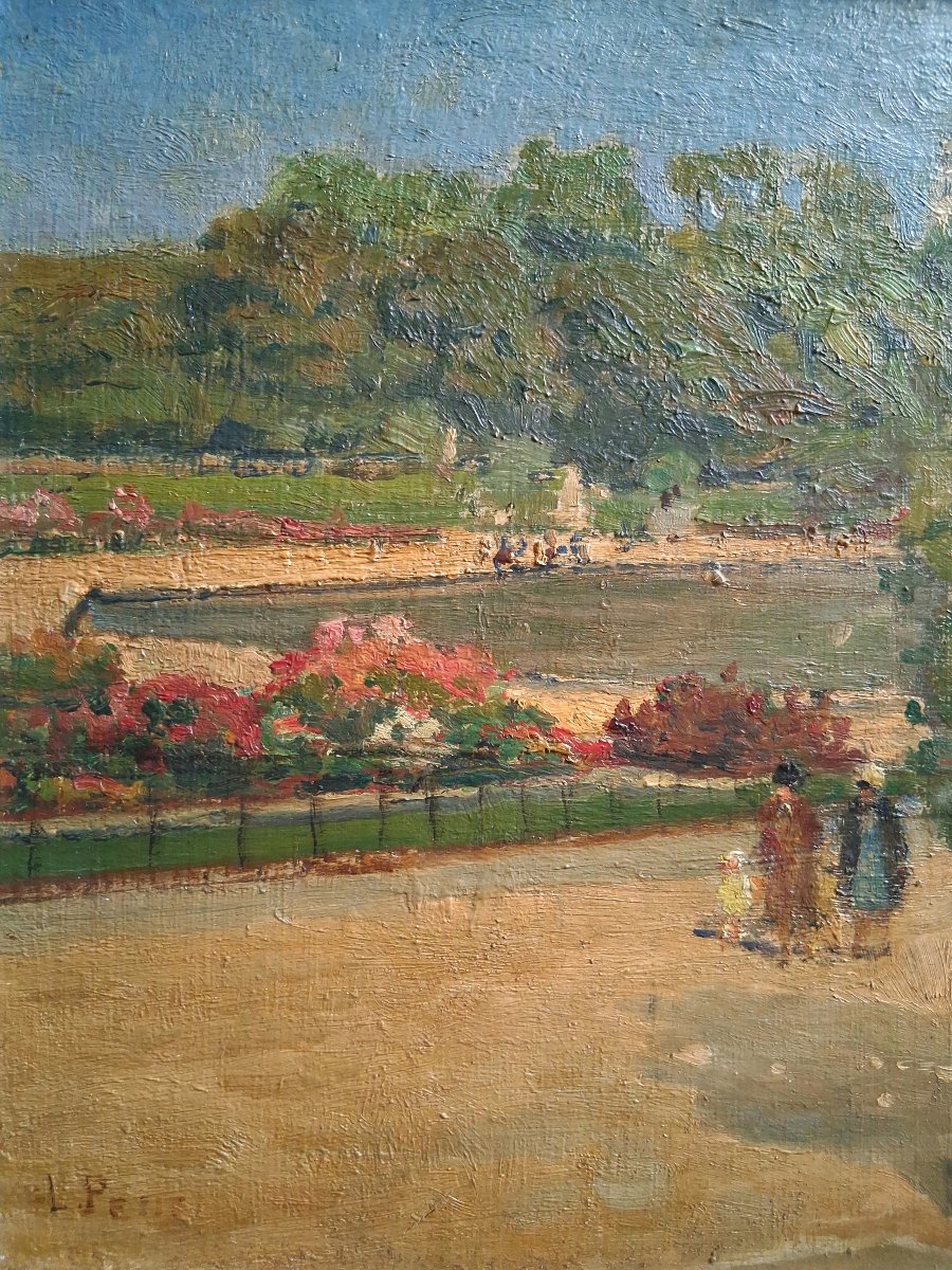 Louis Petit (1864–1937) Luxembourg Gardens Paris Oil On Wood-photo-3