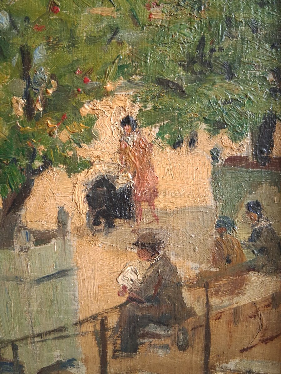 Louis Petit (1864–1937) Luxembourg Gardens Paris Oil On Wood-photo-4