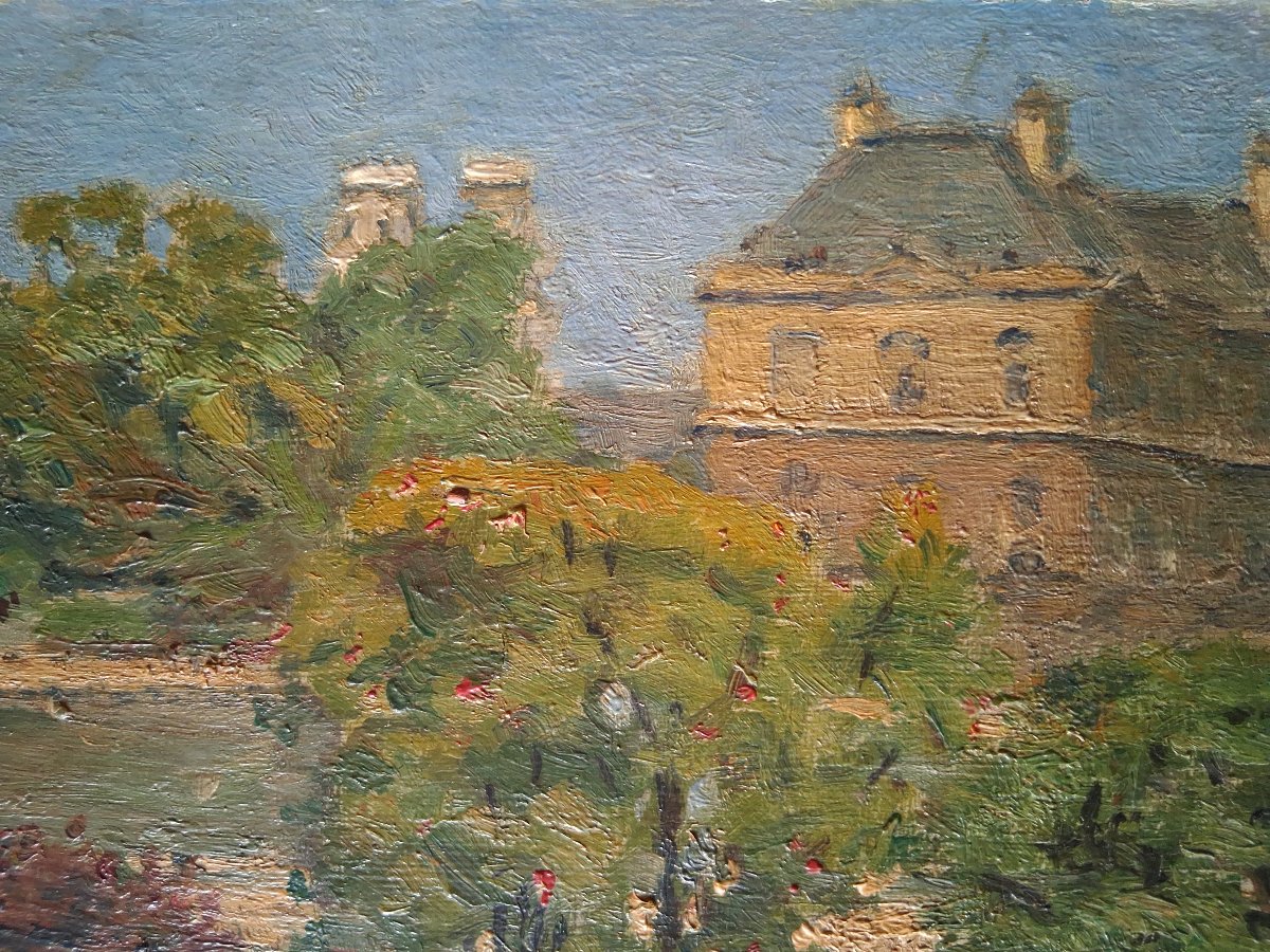 Louis Petit (1864–1937) Luxembourg Gardens Paris Oil On Wood-photo-5