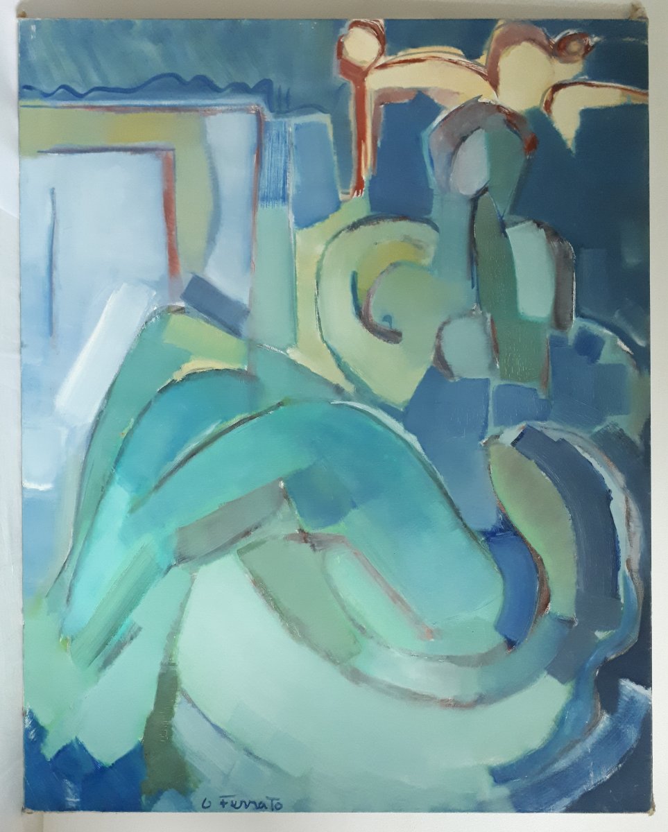 Georges FERRATO huile sur toile "Femme au lit jaune"