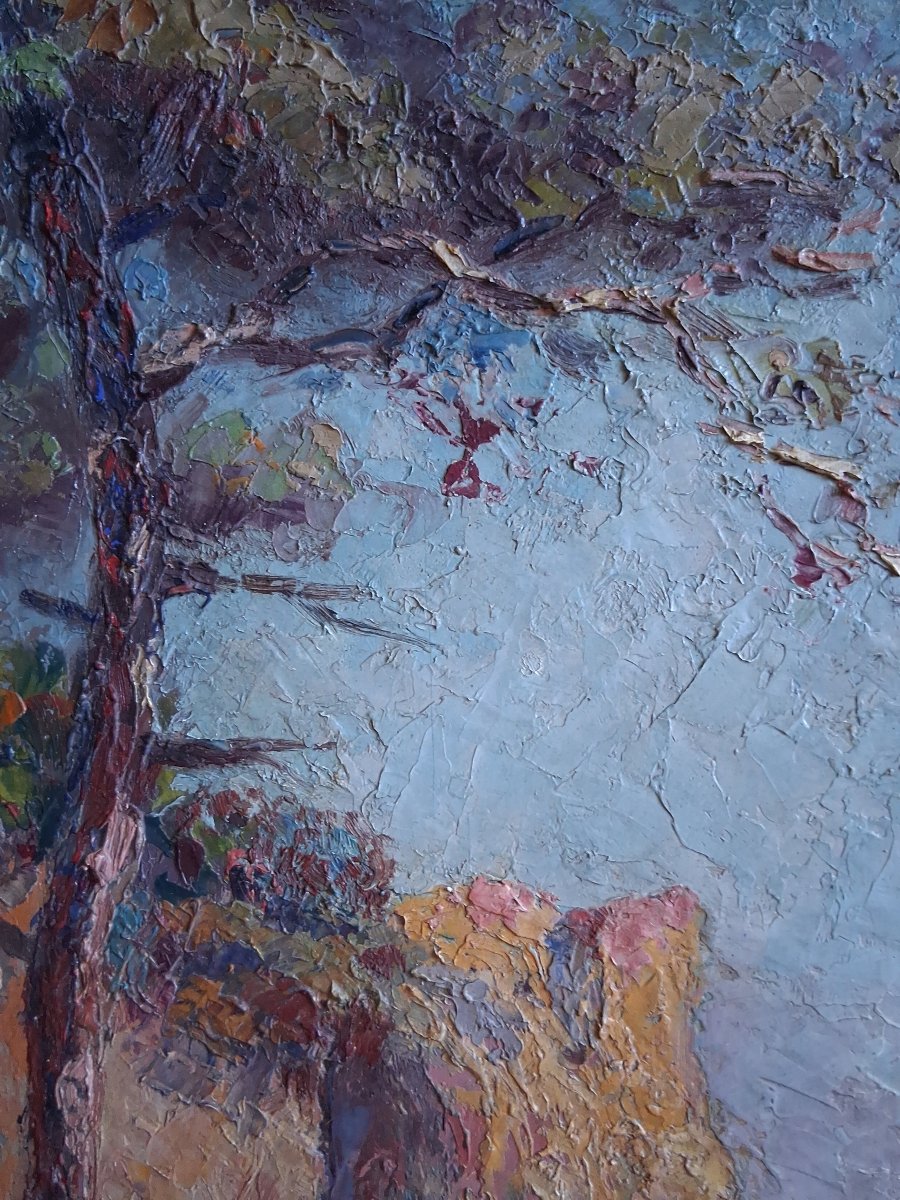 Seascape Le Trayas Saint-raphaël Estérel Massif Cove Oil On Wood R. Tagard-photo-3
