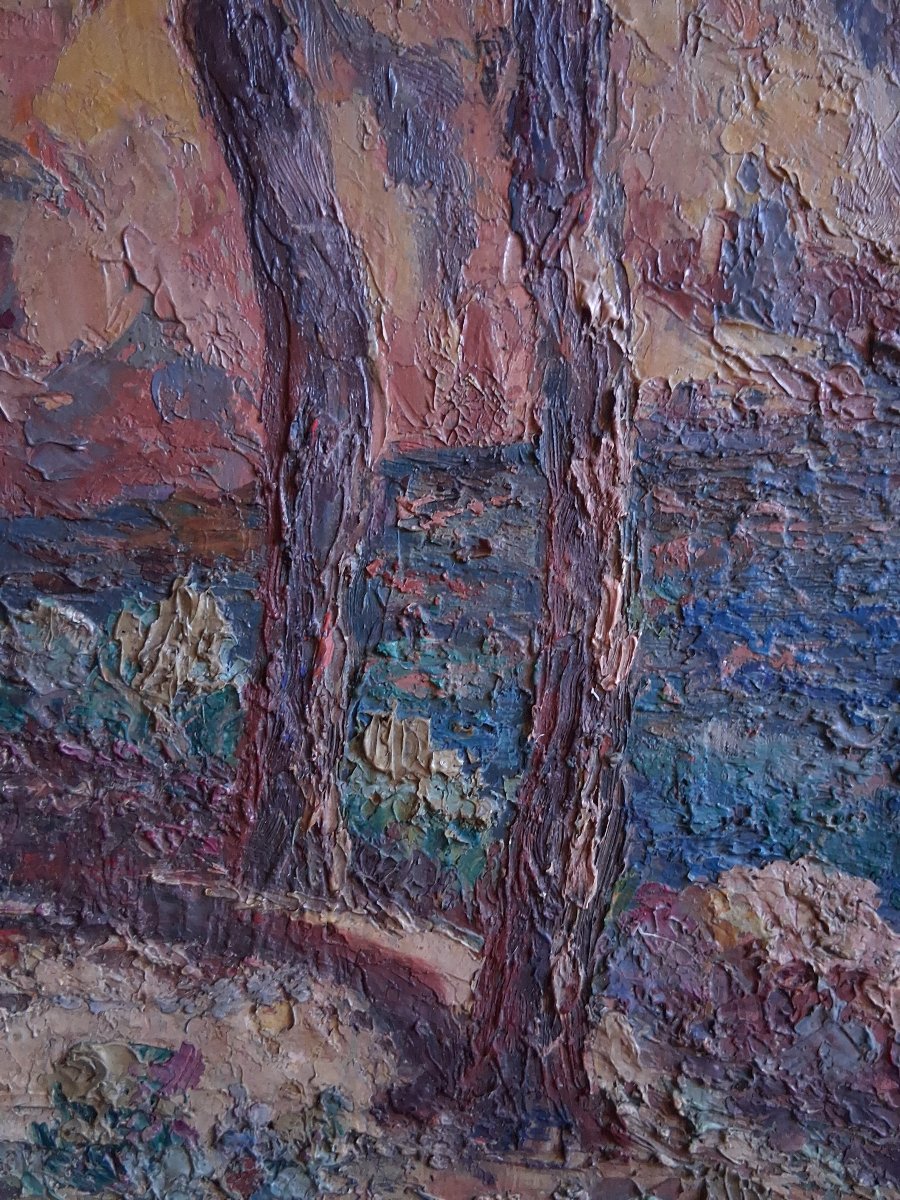 Seascape Le Trayas Saint-raphaël Estérel Massif Cove Oil On Wood R. Tagard-photo-1