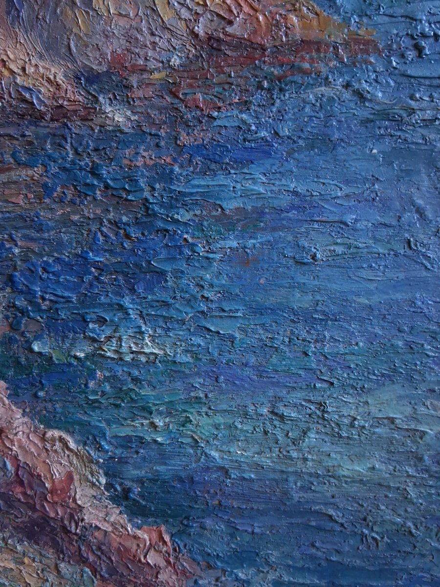 Seascape Le Trayas Saint-raphaël Estérel Massif Cove Oil On Wood R. Tagard-photo-5