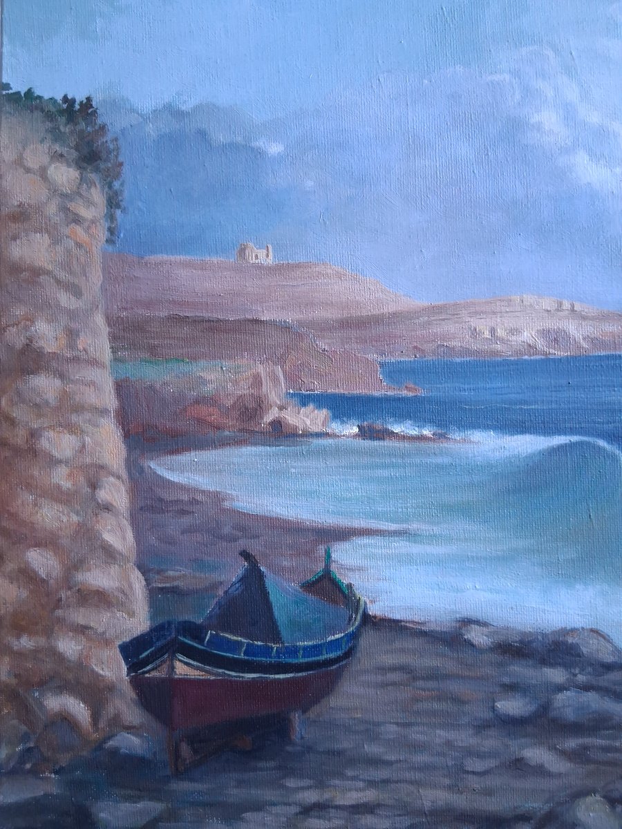 View Of St. Paul's Bay, Malta – Marine Oil On Canvas (signed)-photo-2