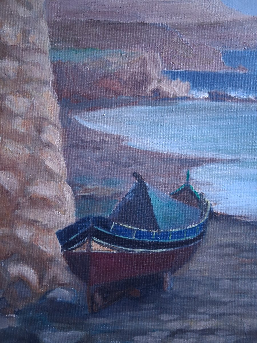 View Of St. Paul's Bay, Malta – Marine Oil On Canvas (signed)-photo-2