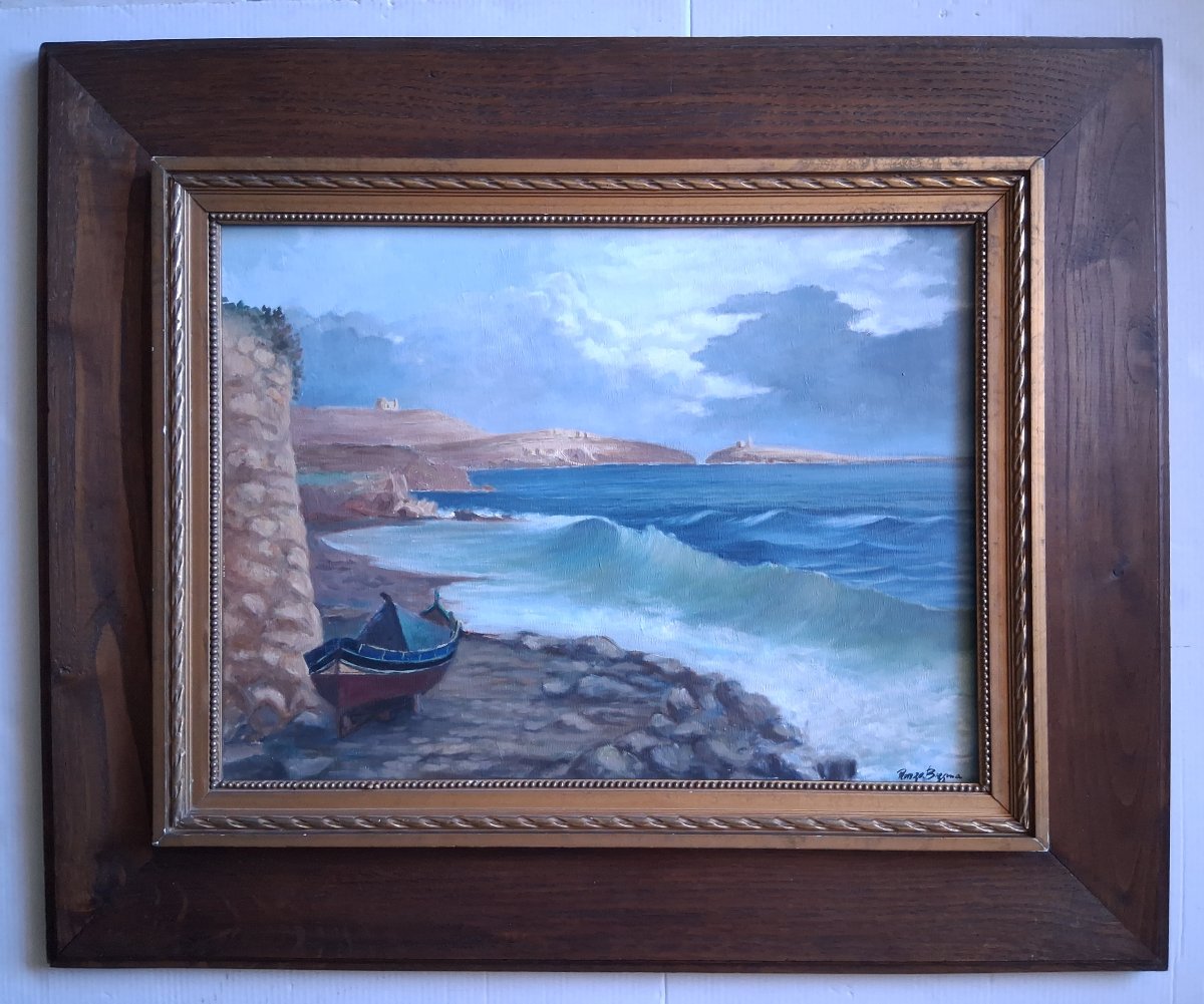 View Of St. Paul's Bay, Malta – Marine Oil On Canvas (signed)